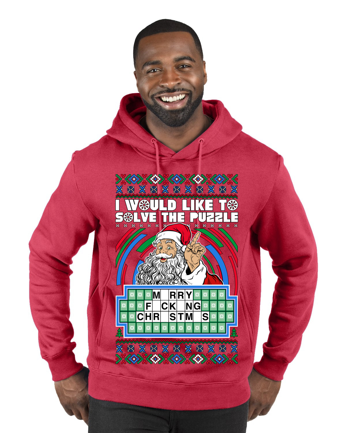 Santa Game Show I'd Like To Solve the Puzzle Wheel Ugly Christmas Sweater Premium Graphic Hoodie Sweatshirt