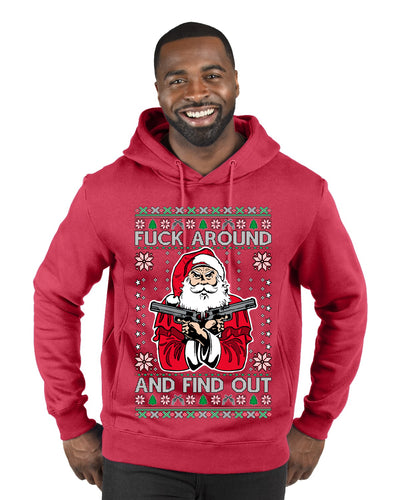 F Around And Find Out Santa Ugly Christmas Sweater Premium Graphic Hoodie Sweatshirt