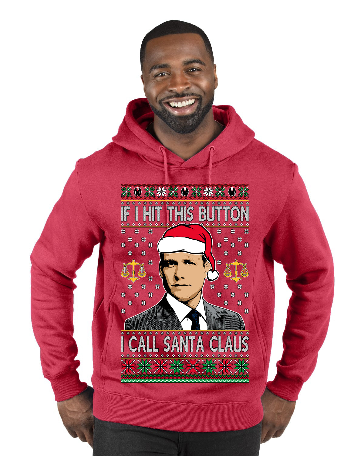 Harvey Hit This Button I Call Santa Specter TV Show Parody Ugly Christmas Sweater Premium Graphic Hoodie Sweatshirt