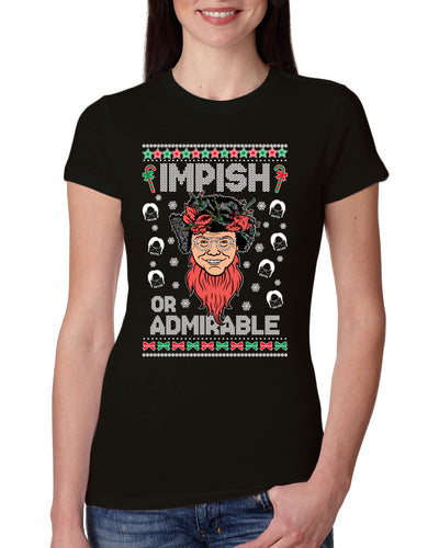 Impish or Admirable Dwight Schrute Ugly Christmas Sweater Womens Slim Fit Junior Tee