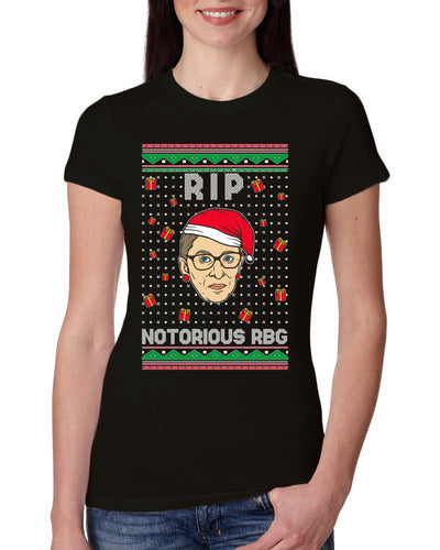 RIP Notorious RBG Ruth Bader Ginsburg Ugly Christmas Sweater Womens Slim Fit Junior Tee