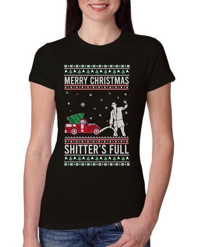 Merry Christmas Shitter's Full Christmas Vacation Ugly Christmas Sweater Womens Slim Fit Junior Tee