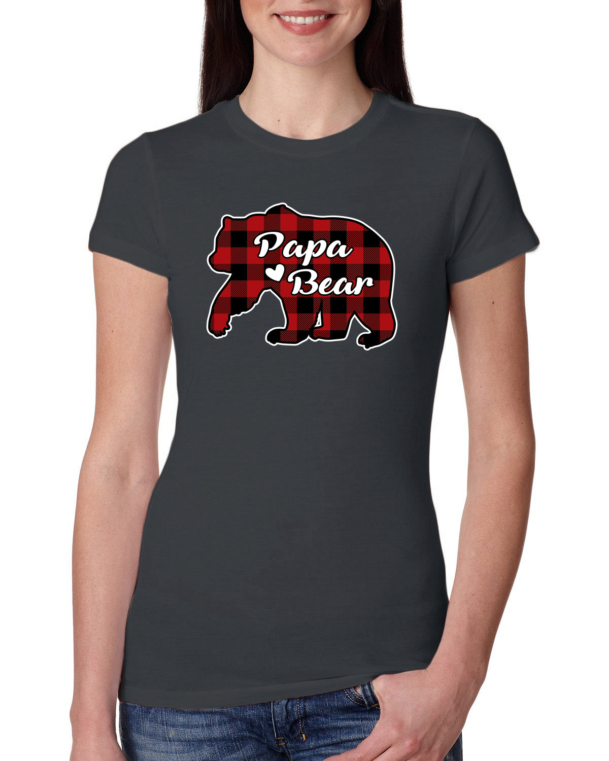 Papa Bear Cool Plaid Matching Design Christmas Womens Slim Fit Junior Tee