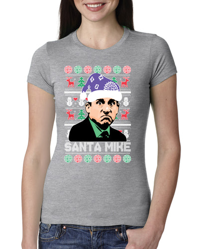 Santa Mike Michael Scott The Office Ugly Christmas Sweater Womens Slim Fit Junior Tee