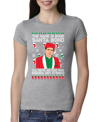 Michael Scott The Name is Bond Santa Bond Ugly Christmas Sweater Womens Slim Fit Junior Tee