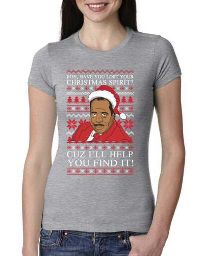 Christmas Spirit I'll Help You Find It Stanley Hudson Ugly Christmas Sweater Womens Slim Fit Junior Tee