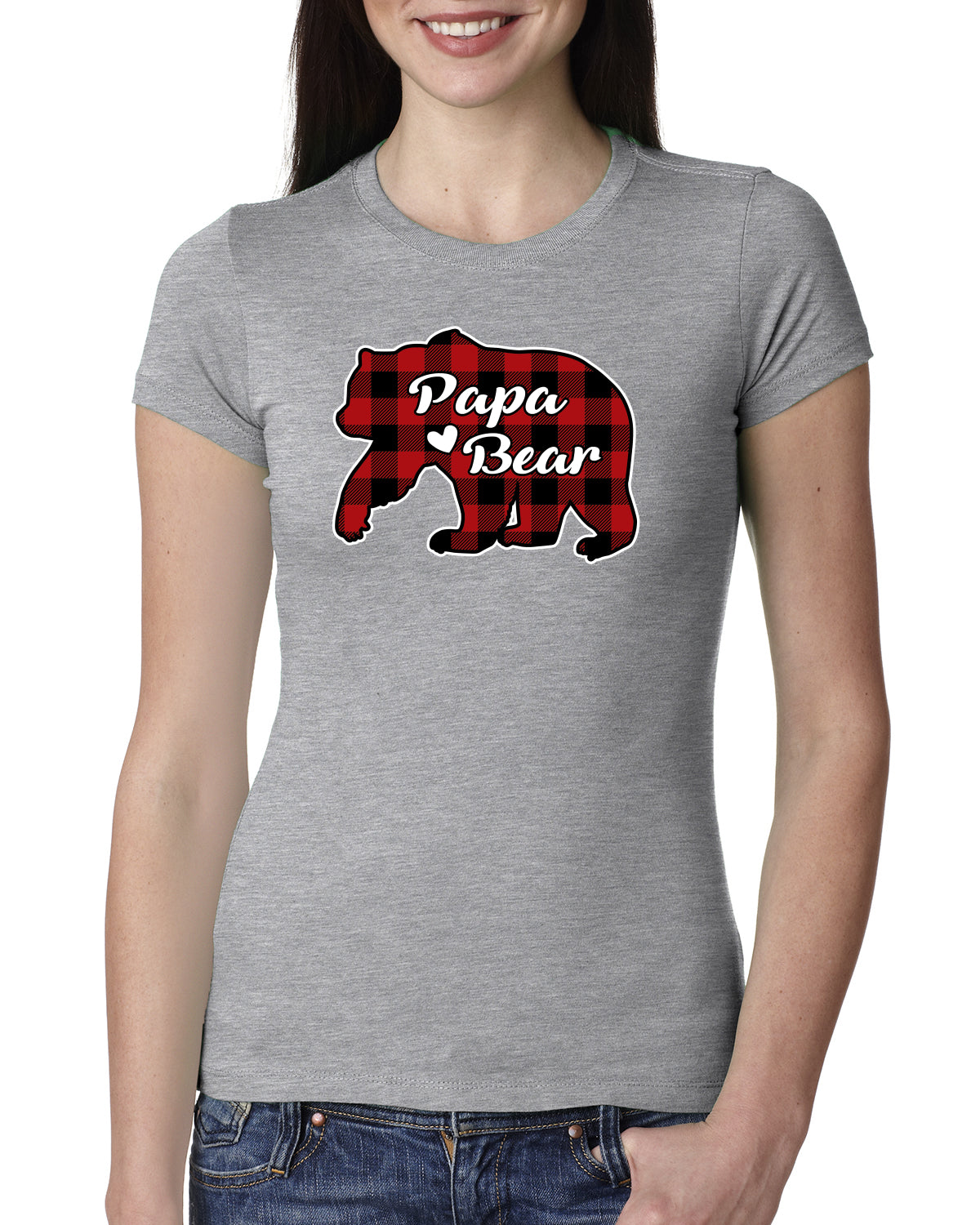 Papa Bear Cool Plaid Matching Design Christmas Womens Slim Fit Junior Tee