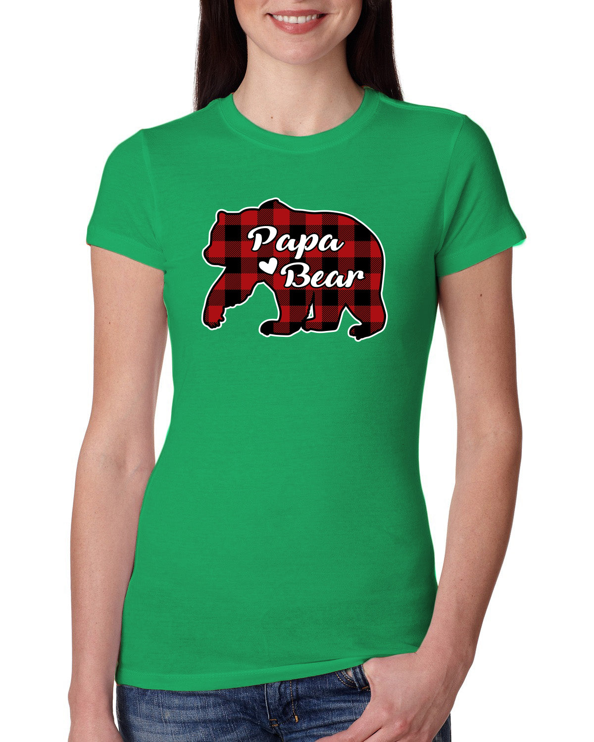 Papa Bear Cool Plaid Matching Design Christmas Womens Slim Fit Junior Tee