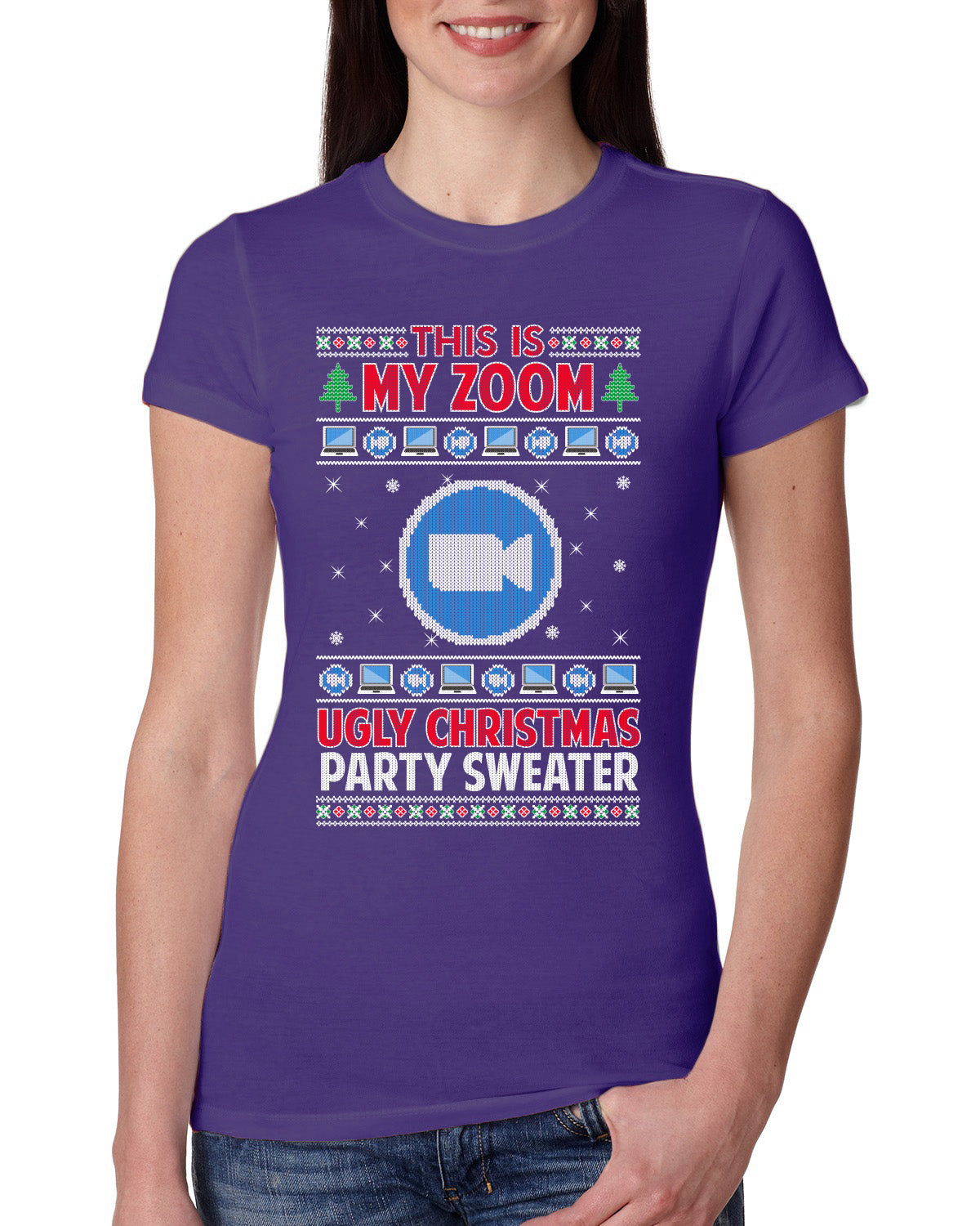 This Is My Zoom Ugly Christmas Party Sweater Ugly Christmas Sweater Womens Slim Fit Junior Tee