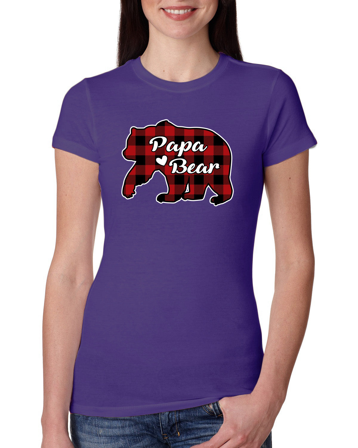 Papa Bear Cool Plaid Matching Design Christmas Womens Slim Fit Junior Tee