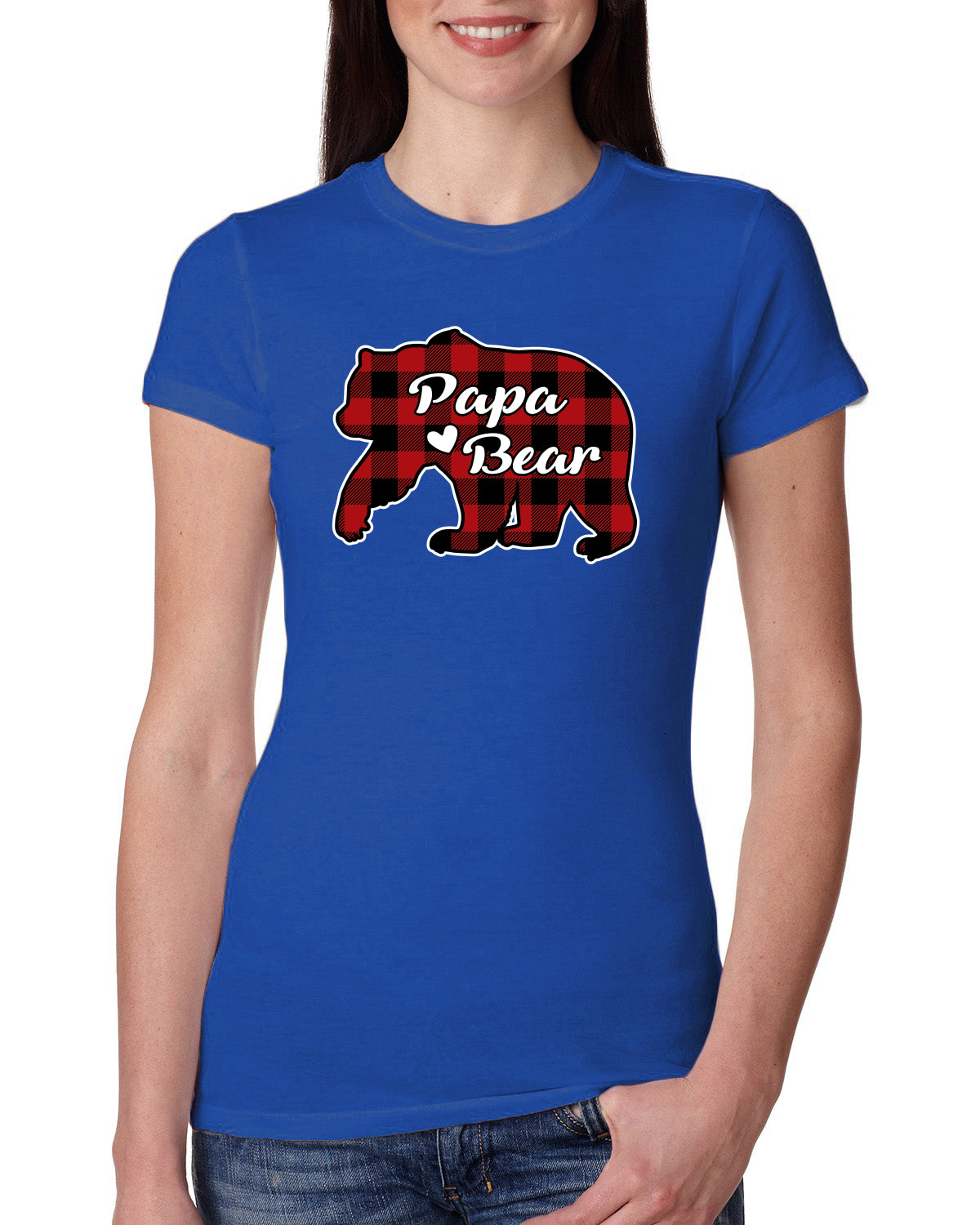 Papa Bear Cool Plaid Matching Design Christmas Womens Slim Fit Junior Tee