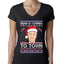 Biden Is Coming To Town Ugly Christmas Sweater Womens Junior Fit V-Neck Tee