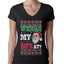 Where my Hos At Santa Funny Ugly Christmas Sweater Womens Junior Fit V-Neck Tee