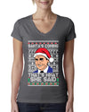Santas Coming That's What She Said Michael Scott Ugly Christmas Sweater Womens Junior Fit V-Neck Tee