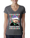 Santa Mike Michael Scott The Office Ugly Christmas Sweater Womens Junior Fit V-Neck Tee