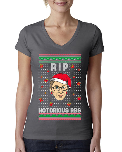 RIP Notorious RBG Ruth Bader Ginsburg Ugly Christmas Sweater Womens Junior Fit V-Neck Tee