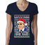 Santas Coming That's What She Said Michael Scott Ugly Christmas Sweater Womens Junior Fit V-Neck Tee