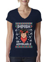 Impish or Admirable Dwight Schrute Ugly Christmas Sweater Womens Junior Fit V-Neck Tee