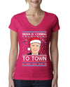 Biden Is Coming To Town Ugly Christmas Sweater Womens Junior Fit V-Neck Tee