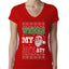 Where my Hos At Santa Funny Ugly Christmas Sweater Womens Junior Fit V-Neck Tee