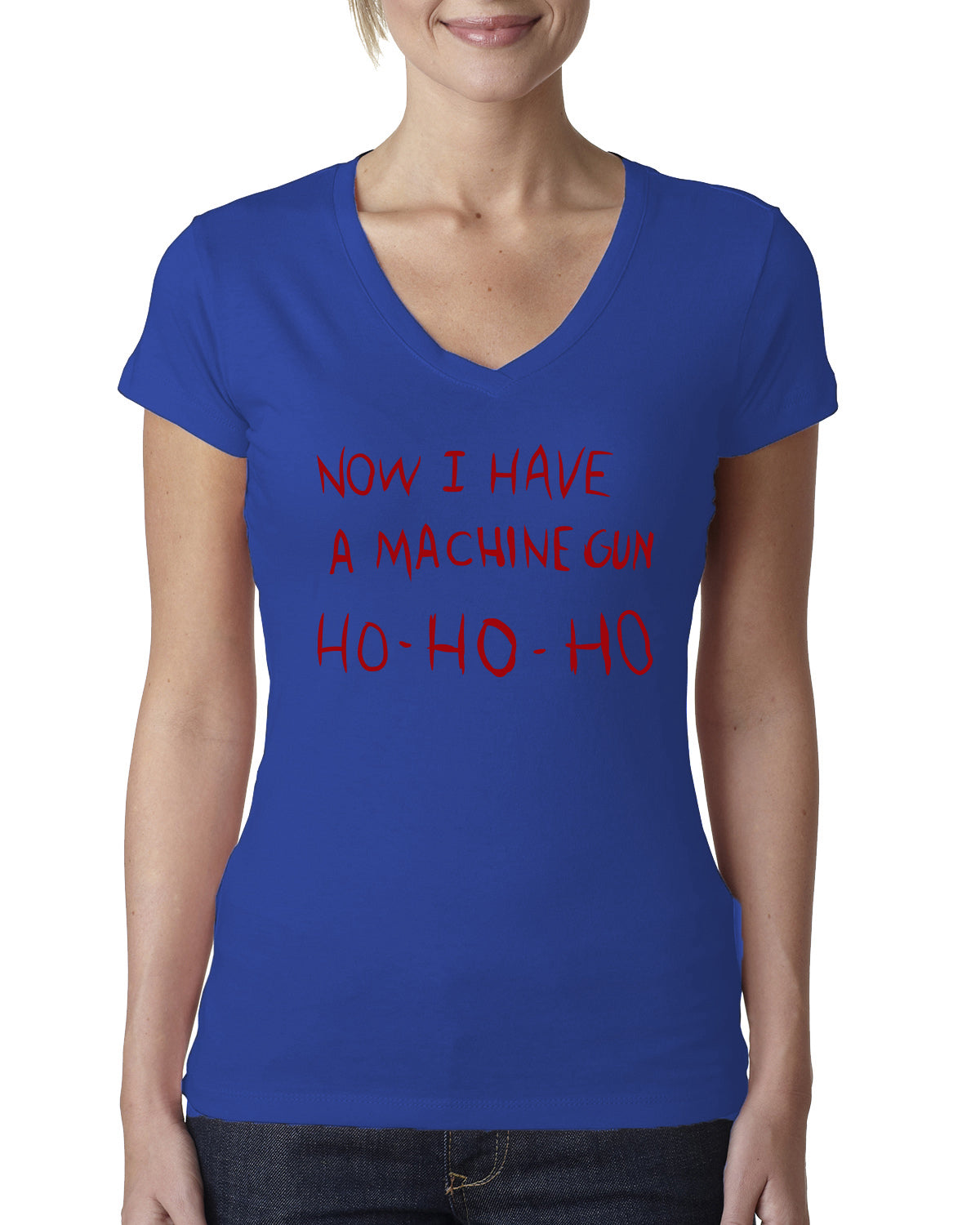 Die Hard Now I Have a Machine Gun Ho ho ho Christmas Womens Junior Fit V-Neck Tee