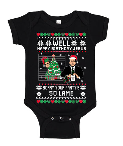 Well Happy Birthday Jesus Funny Quote Office Ugly Christmas Sweater Baby Creeper Boys Girls Infant Bodysuit