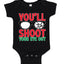 You'll Shoot Your Eye Out Movie Parody Ugly Christmas Sweater Baby Creeper Boys Girls Infant Bodysuit