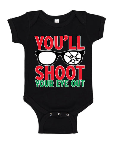You'll Shoot Your Eye Out Movie Parody Ugly Christmas Sweater Baby Creeper Boys Girls Infant Bodysuit