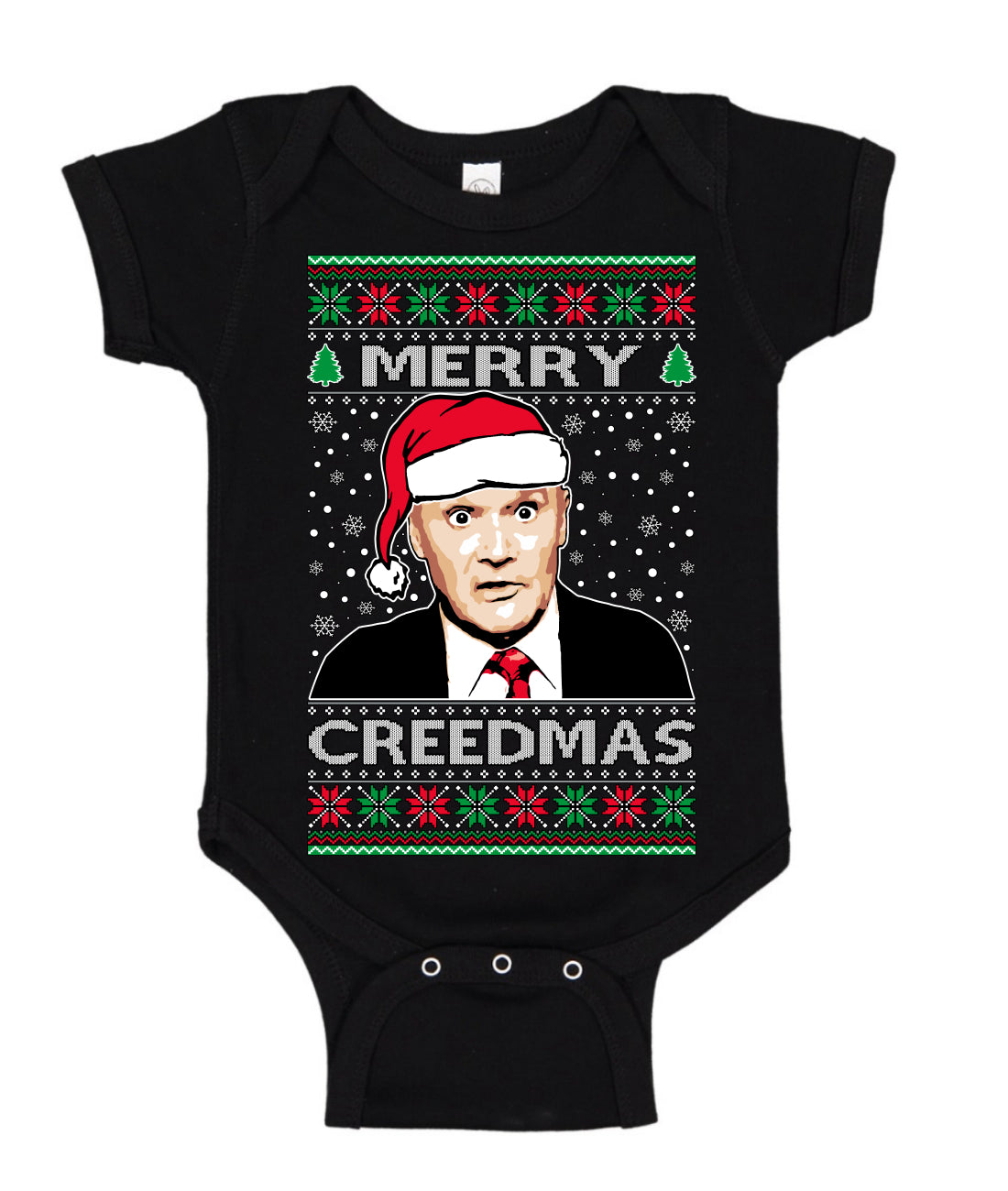 Merry Creedmas Office Humor TV Ugly Christmas Sweater Baby Creeper Boys Girls Infant Bodysuit