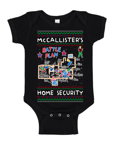 McCallister's Home Security Battle Plan Alone Kevin Ugly Christmas Sweater Baby Creeper Boys Girls Infant Bodysuit