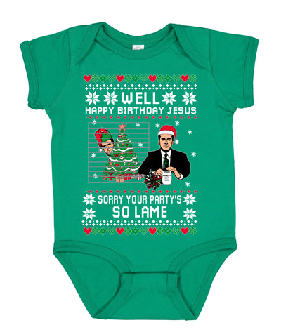 Well Happy Birthday Jesus Funny Quote Office Ugly Christmas Sweater Baby Creeper Boys Girls Infant Bodysuit