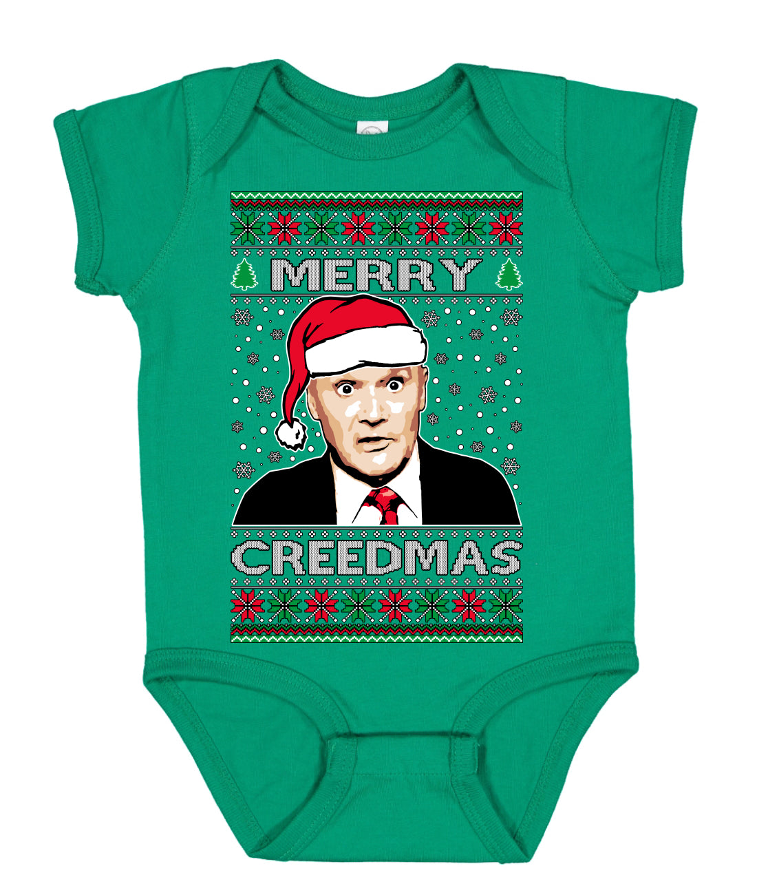 Merry Creedmas Office Humor TV Ugly Christmas Sweater Baby Creeper Boys Girls Infant Bodysuit