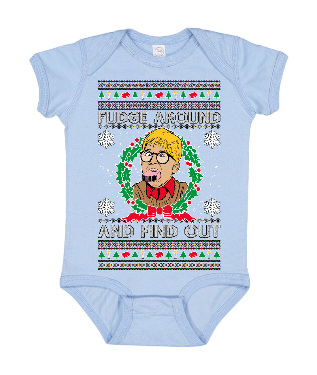 Fudge Around And Find Out Story Ugly Christmas Sweater Baby Creeper Boys Girls Infant Bodysuit