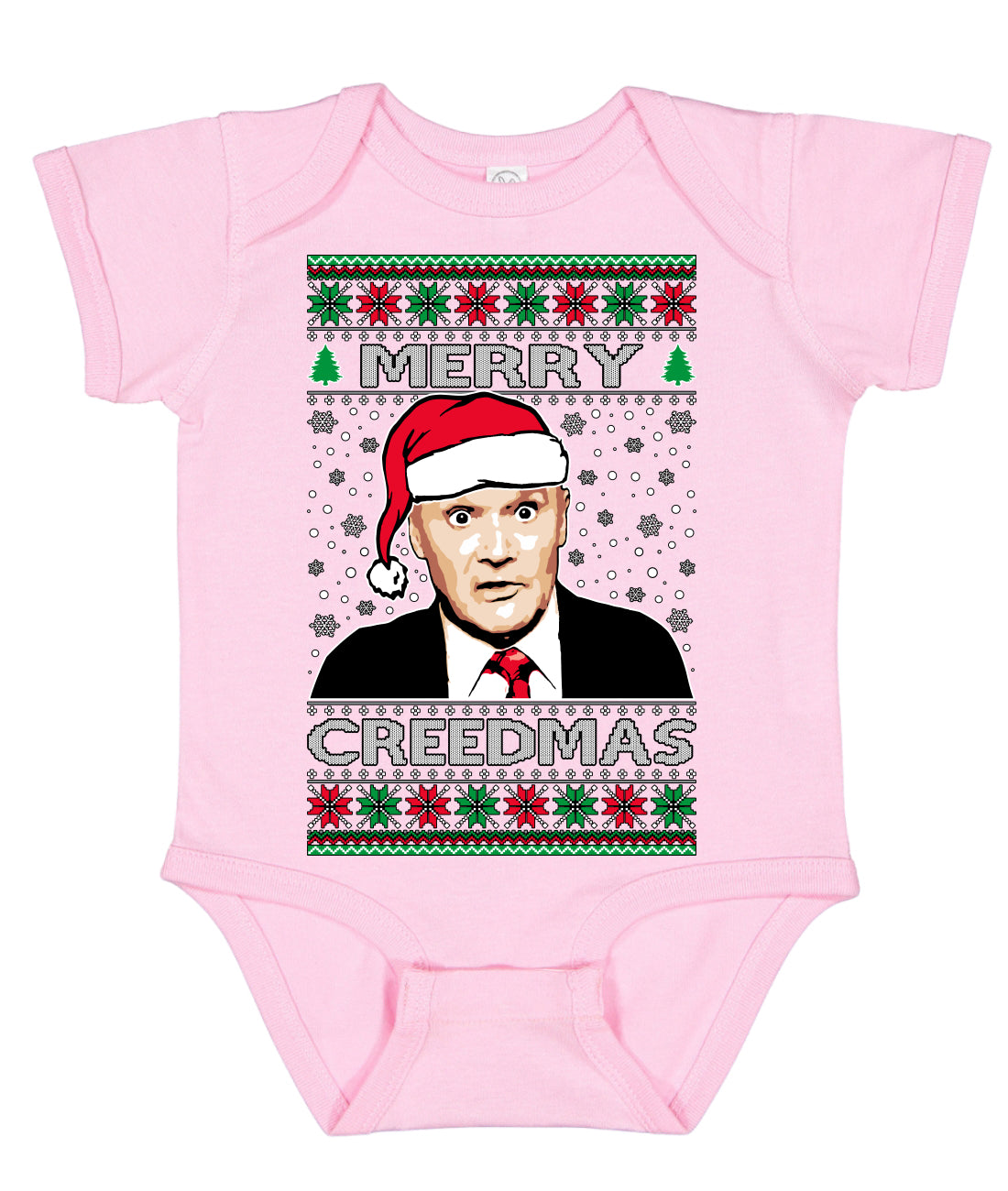 Merry Creedmas Office Humor TV Ugly Christmas Sweater Baby Creeper Boys Girls Infant Bodysuit