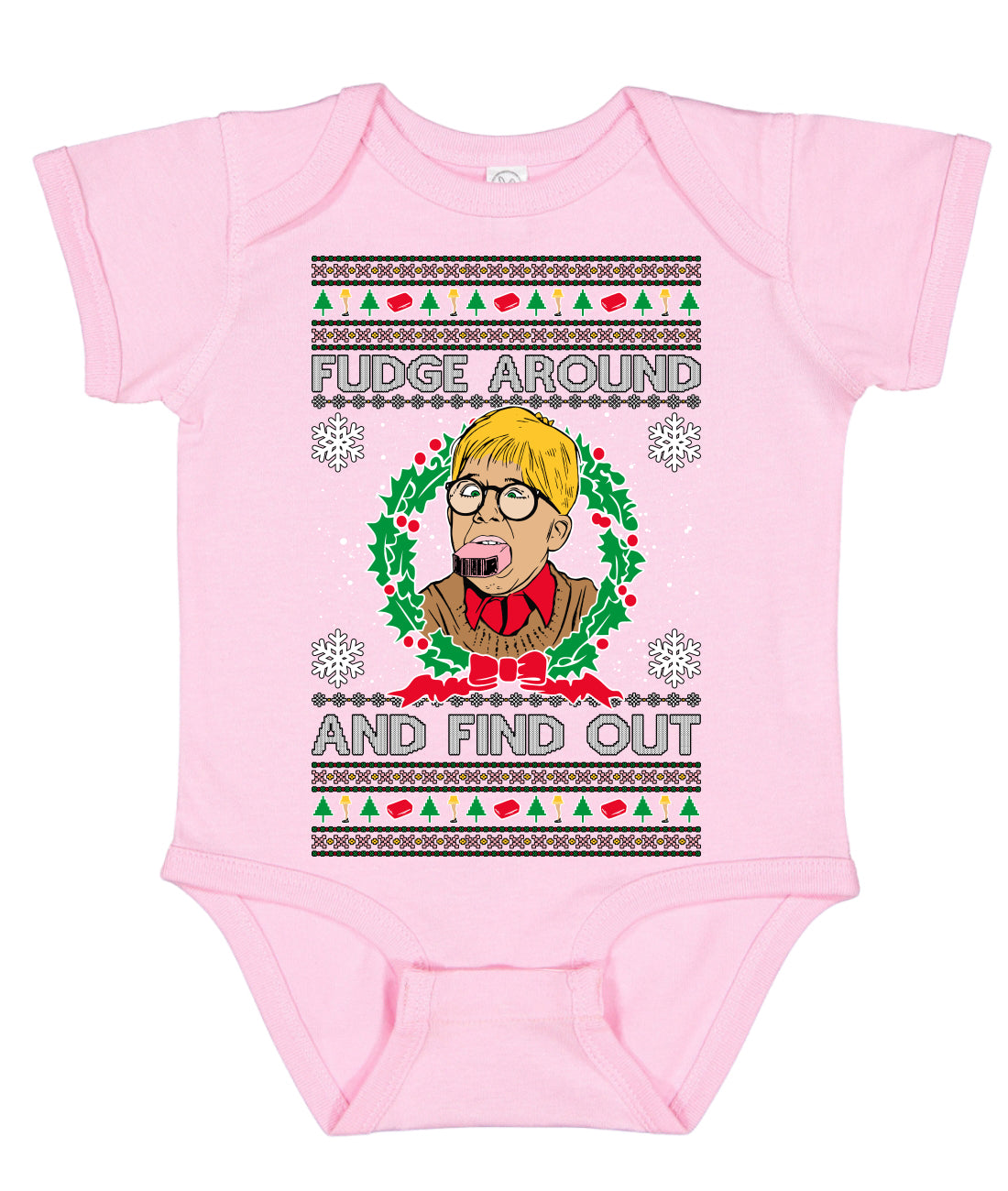Fudge Around And Find Out Story Ugly Christmas Sweater Baby Creeper Boys Girls Infant Bodysuit