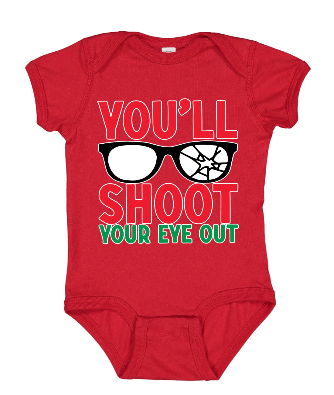 You'll Shoot Your Eye Out Movie Parody Ugly Christmas Sweater Baby Creeper Boys Girls Infant Bodysuit
