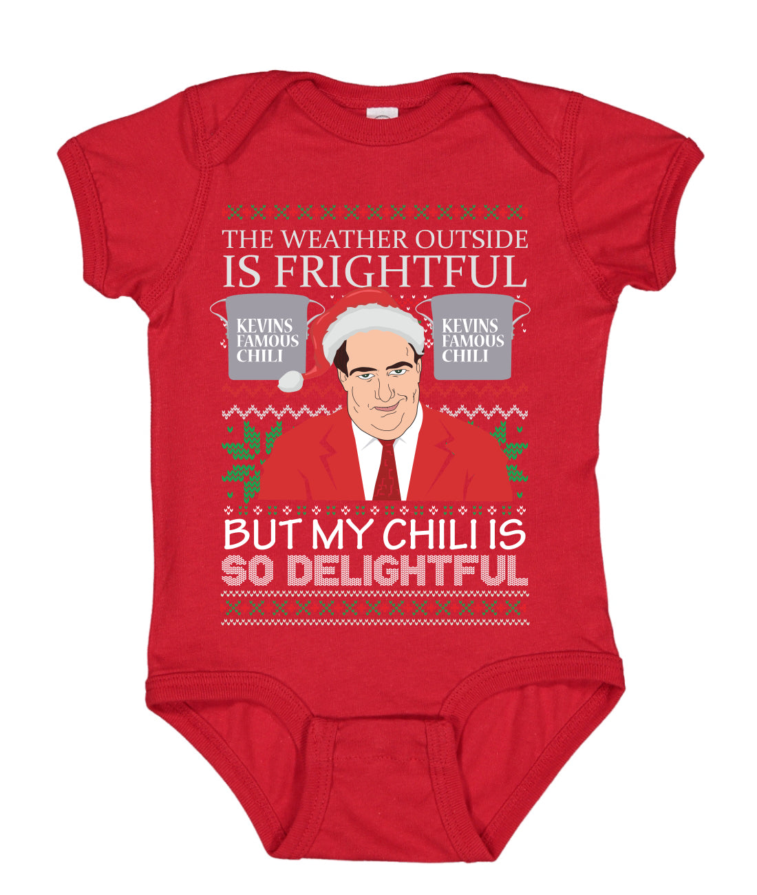 Kevin's Famous Chili The Office My Chili is So Delightful Xmas Ugly Christmas Sweater Baby Creeper Boys Girls Infant Bodysuit