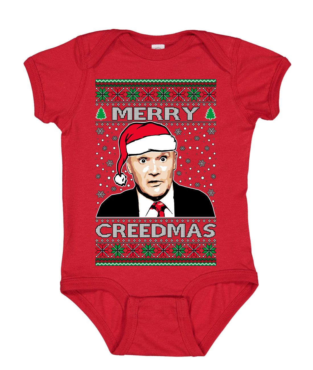 Merry Creedmas Office Humor TV Ugly Christmas Sweater Baby Creeper Boys Girls Infant Bodysuit