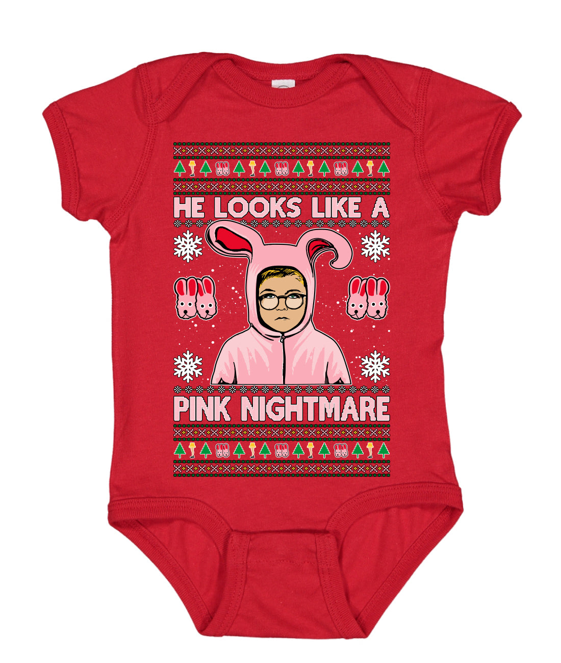 He Looks Like A Pink Nightmare Story Ugly Christmas Sweater Baby Creeper Boys Girls Infant Bodysuit