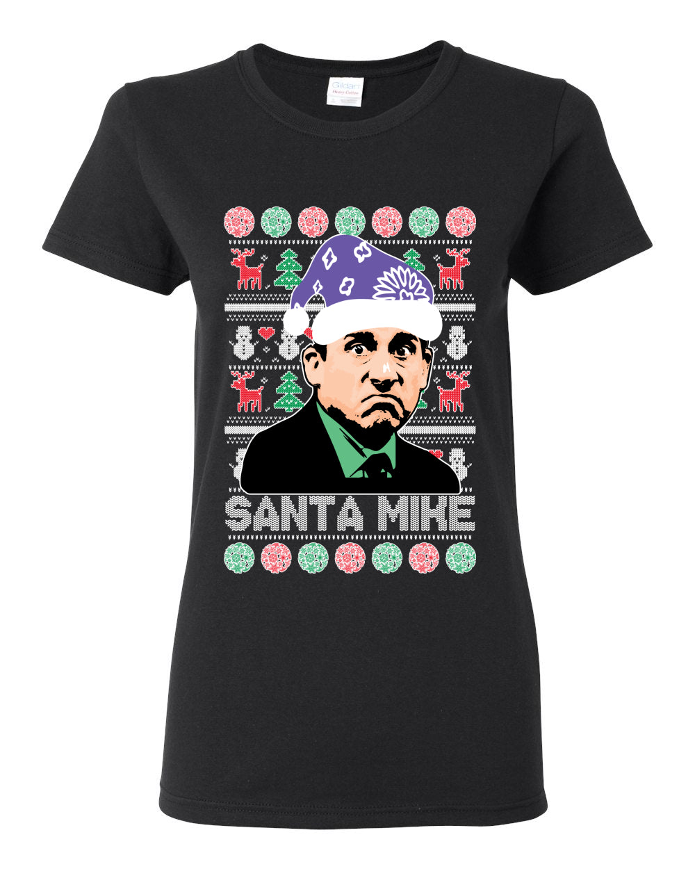 Santa Mike Michael Scott The Office Ugly Christmas Sweater Womens Graphic T-Shirt