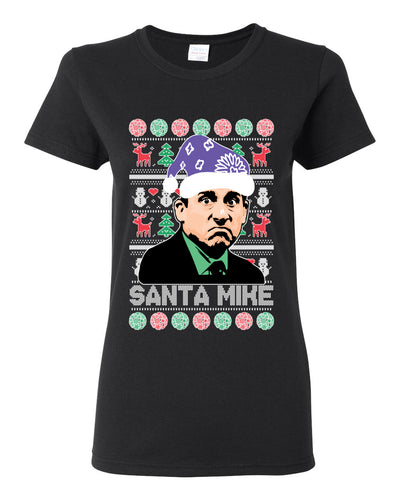 Santa Mike Michael Scott The Office Ugly Christmas Sweater Womens Graphic T-Shirt