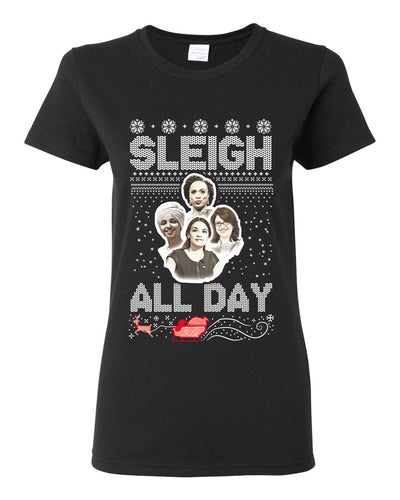 AOC The Squad Congresswomen Sleigh All Day Xmas Ugly Christmas Sweater Womens Graphic T-Shirt