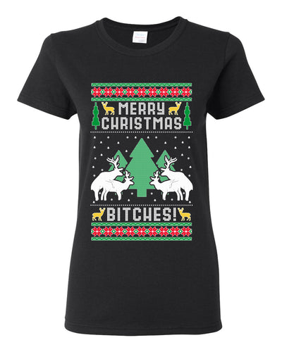 Merry Christmas Bitches Ugly Christmas Sweater Womens Graphic T-Shirt