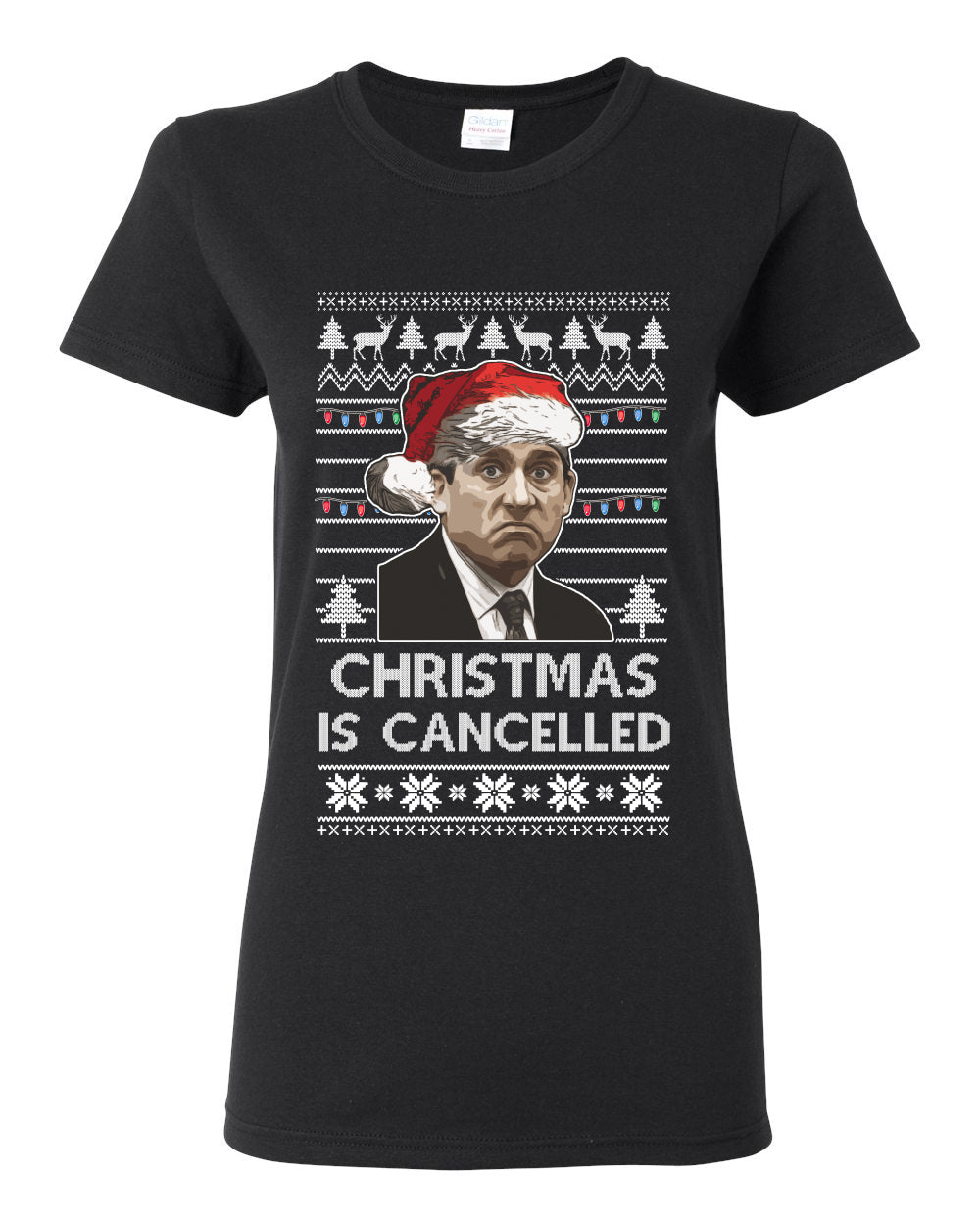 Christmas Is Cancelled Michael Scott Office Ugly Christmas Sweater Womens Graphic T-Shirt