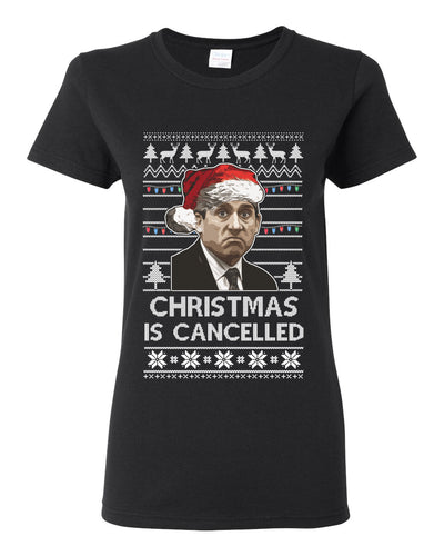 Christmas Is Cancelled Michael Scott Office Ugly Christmas Sweater Womens Graphic T-Shirt