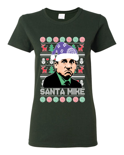 Santa Mike Michael Scott The Office Ugly Christmas Sweater Womens Graphic T-Shirt