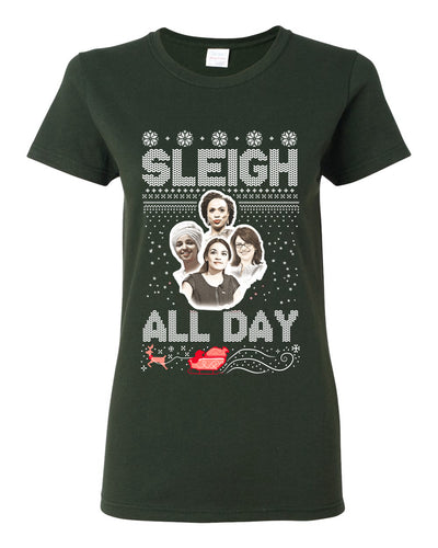 AOC The Squad Congresswomen Sleigh All Day Xmas Ugly Christmas Sweater Womens Graphic T-Shirt