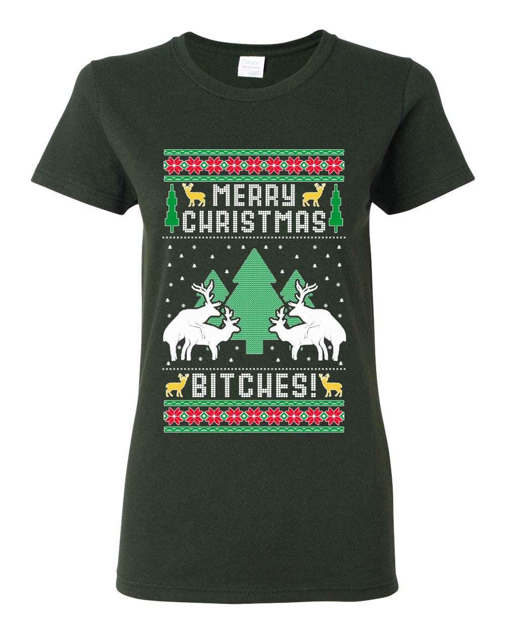 Merry Christmas Bitches Ugly Christmas Sweater Womens Graphic T-Shirt