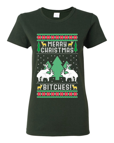 Merry Christmas Bitches Ugly Christmas Sweater Womens Graphic T-Shirt