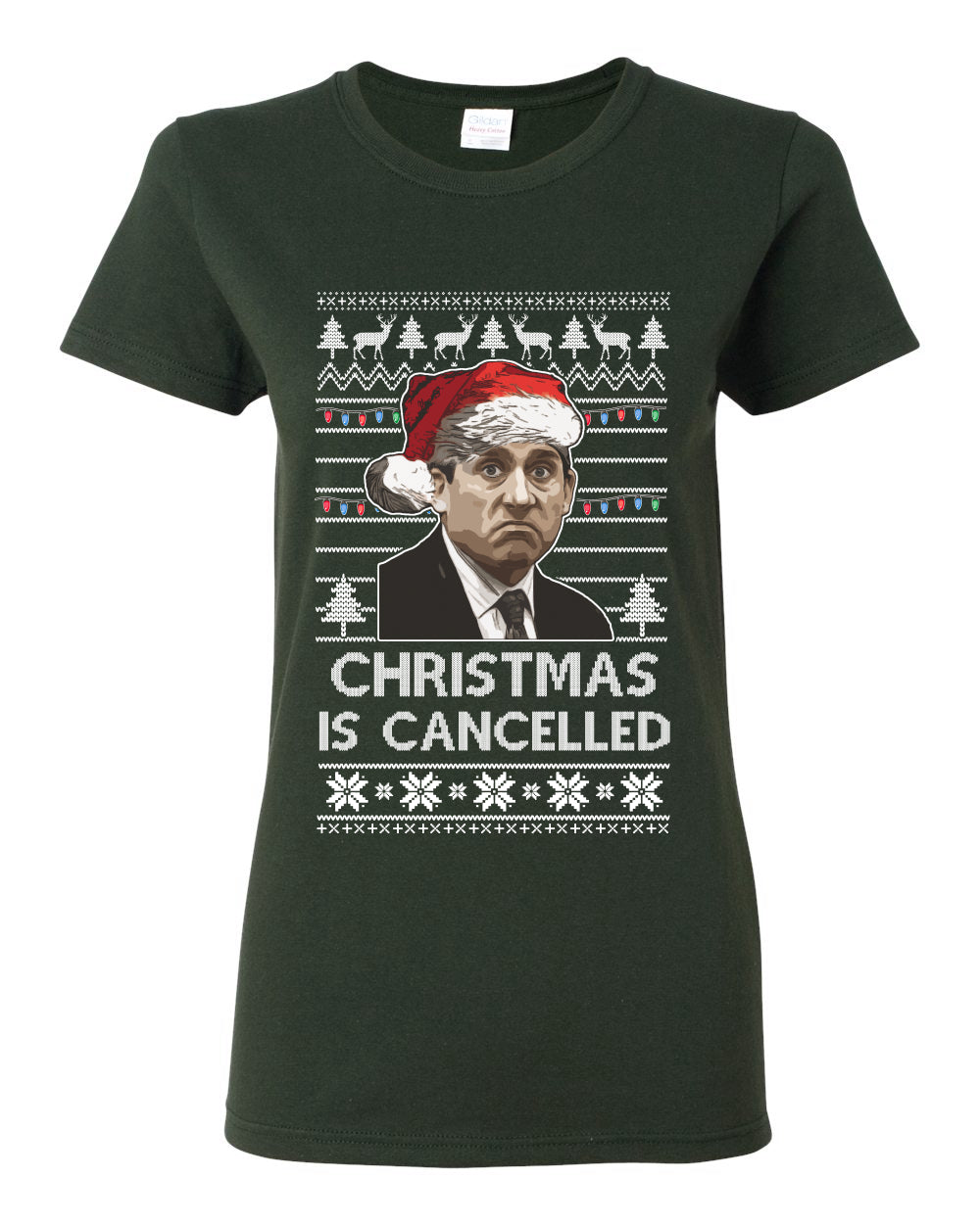 Christmas Is Cancelled Michael Scott Office Ugly Christmas Sweater Womens Graphic T-Shirt